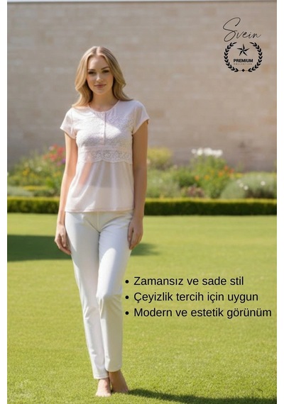 Svein Pijama Pudra Penye Kadın Pijama Takımı Rahat Ev Giyim Günlük Ve Çeyizlik Nefes Alabilen Yumuşak Pudra