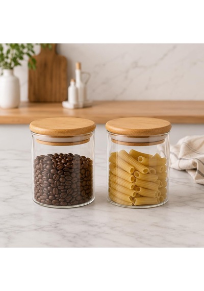 2'li 300 Ml Bambu Kapaklı Cam Kavanoz Seti, Silikon Contalı Şeffaf Baharatlık Ve Saklama Kabı, Çay Kahve Şeker Baharat Kuruyemiş Kavanozu Çok Renkli