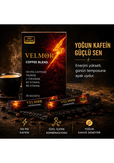 Velmor Coffee Blend Yüksek Kafeinli Kahve Karışımı Taurine, L-theanine Ve Vitamin Destekli 30 Sachet Granül