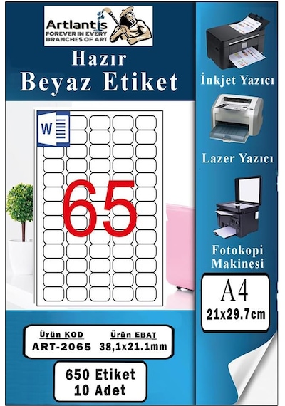 A4 Hazır Etiket 38.1x21.2 Mm 10 Sayfa 1 Paket 65 Li Kendinden Yapışkanlı Fotokopi Lazer İnkjet Kağıdı Yazıcılar İçin Uyumlu