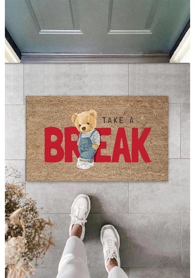 Bej Kapı Önü Paspası Take A Break Ayıcık Desen K-3354 Renkli