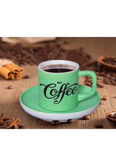 Bk Gift Mat Yeşil Renk Türk Kahvesi Fincanı-1 Renkli Türk Kahvesi Fincanı, Arkadaşa Hediye, Anneye Hediye, Kahve Fincanı