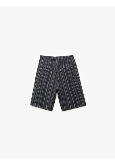 Koton Beli Bağcıklı Bürümcük Çizgili Bermuda Şort Lacivert Çizgili 5sam40005ık