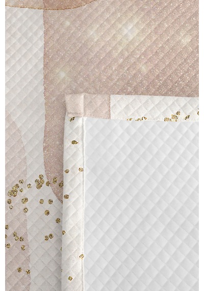 Modern Bej Geometrik Tek Kişilik Pike Takımı - Pudra Altın Simli 160x220 Cm Kapitone Yatak Örtüsü Narin Kervan Aurası
