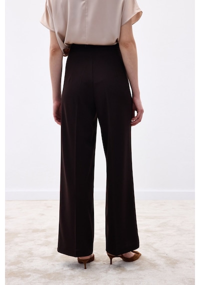 Sateen Palazzo Krep Pantolon - Kahve-136712 kahve
