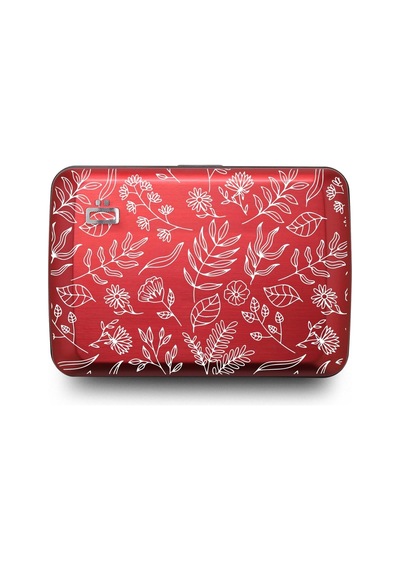 Ögon Designs Smart Case V2 Alüminyum Cüzdan - Kırmızı Çiçek Desenli, Rfıd Korumalı Kartlık