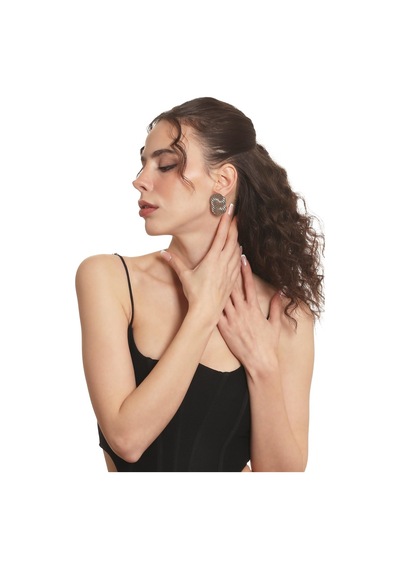 Kadın Lak Gümüş Renk Kaplama Çivili Model Spiral Baskılı Tasarım Küpe Gümüş