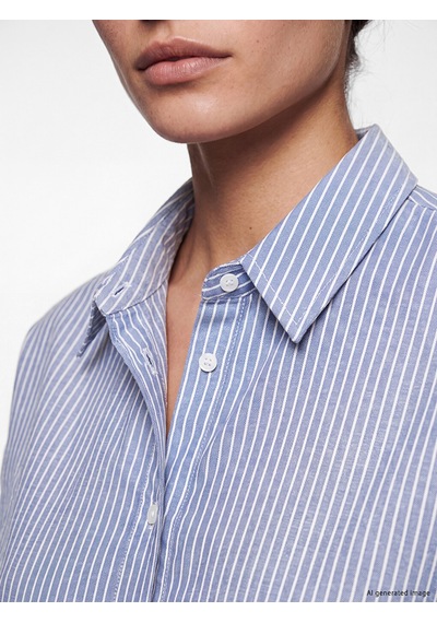 Lcw Vision Lacivert Çizgili Oversize Oxford Kadın Gömlek