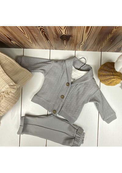 Concept Kids Triko Ceket Pantolon Ve Badili Üçlü Takım Açık Gri