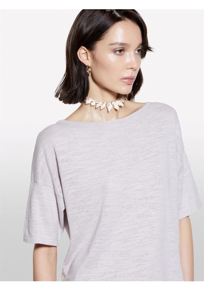 Sisley Keten Karışımlı Bisiklet Yaka Oversize T-shirt Kadın Gri T-shirt - 325p105gm106h