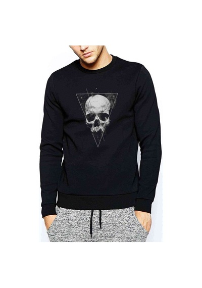 Skull Triangle Baskılı Siyah Erkek Örme Sweatshirt