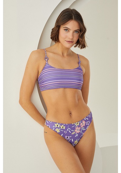 Loya Kadın Renkli Çizgi Desenli Tek Üst Bikini Çok Renkli