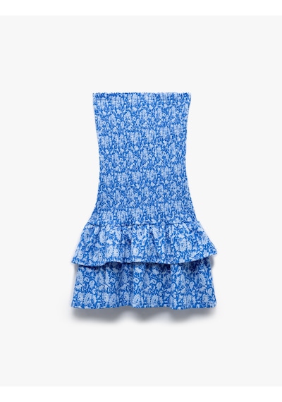 Koton Gipeli Straplez Yaka Çiçekli Volanlı Slip Mini Elbise Mavi Desenli 5sal80002ık Mavi Desenli Mavi