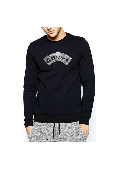 Rock'N Roller Baskılı Siyah Erkek Örme Sweatshirt