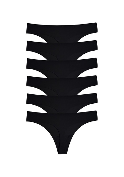 Alya Underwear Lazer Kesim Dikişsiz Tanga Külot, Seamless String 6'lı Paket Siyah