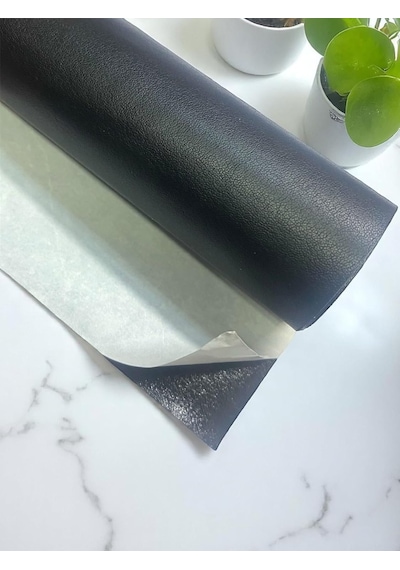 Varan Tekstil Yapışkanlı Siyah Suni Deri Kumaş 100 140 Cm