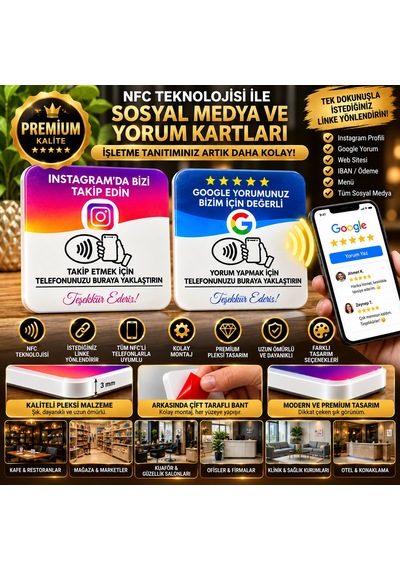 Premium Nfc İnstagram Takip Ve Google Yorum Kartı 2'li Premium Seti