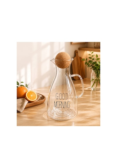 Yuvarlak Mantar Kapaklı Sürahi - 1500 Ml - Yüksek Kaliteli Cam