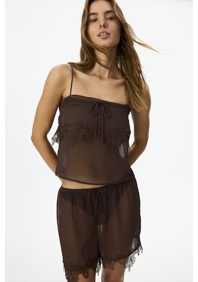 Penti Kahverengi Jasmin Chiffon Şortlu Pijama Takımı Bbw