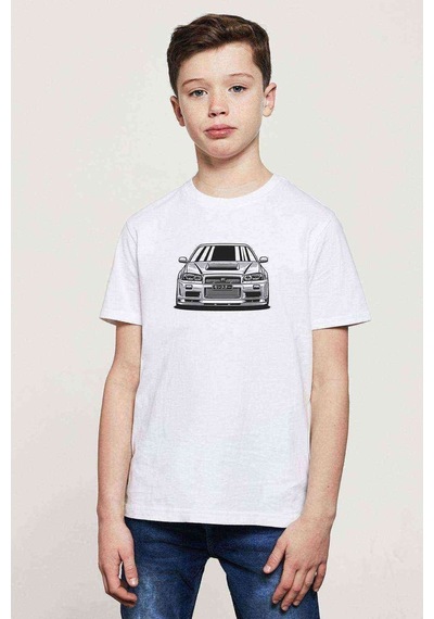 Tshirthane Nissan Skyline R34 Gtr Baskılı Unisex Çocuk Beyaz T-Shirt