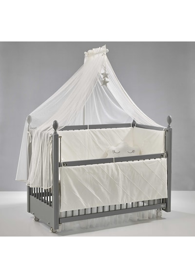 Meltem Kids Kral Sallanır Ahşap Anne Yanı Beşik 60 x 120 CM Gri - Motto Ekru