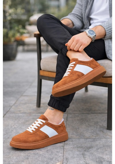 Mevese Lunex Erkek Bağcıklı Süet Günlük Spor Sneaker Ayakkabı - Taba - Beyaz