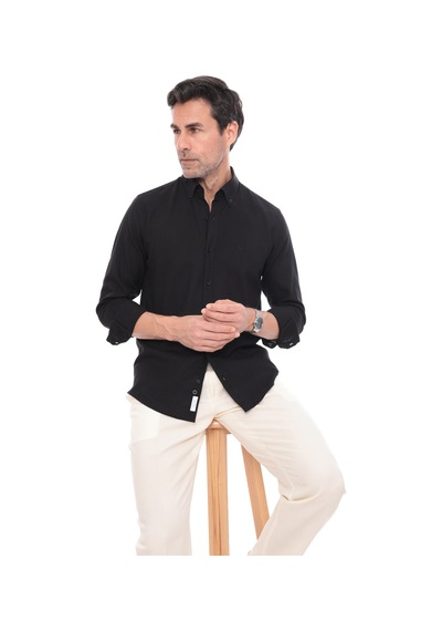 Slim Fit Uzun Kol Yaka Düğmeli Nefes Alan Keten Hediye Kutulu Erkek Gömlek Fs-004548 - Siyah-3231 Slim Fit Uzun Kol Yaka Düğmeli Nefes Alan Keten Hediye Kutulu Erkek Gömlek Fs-004548 - Siyah-3231