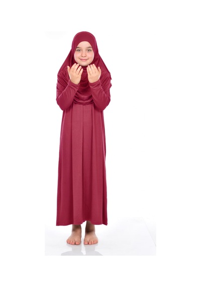 İhvan Çocuk Pratik Namaz Elbisesi 9-11 Yaş Kırmızı Renk Kırmızı