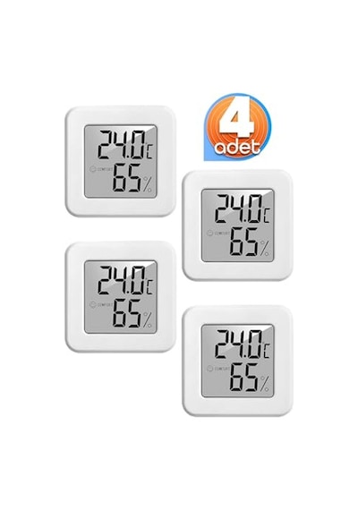 Telvesse 4 Adet Mini Sıcaklık Nem Ölçer Lcd Ekran Oda Termometre Duvara Takılabilen Masaüstü Higrometre Beyaz