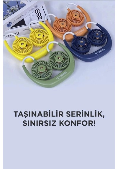 Premium Vantilatör Eller Serbest Şarjlı Fan F10 Mavi Boyun Fanı Aktif Hafif