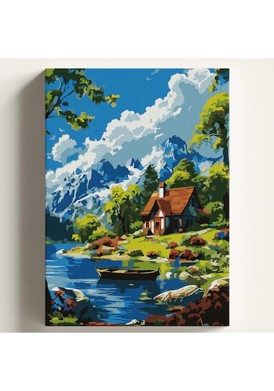 Sayılarla Boyama Tuval Hobi Seti Güzel Manzara Temalı Fırça Ve Boya Dahil Set Çıtalı 50x70 Cm Kendin Yap Sayılarla Tuval Boya Kiti Kasnaklı
