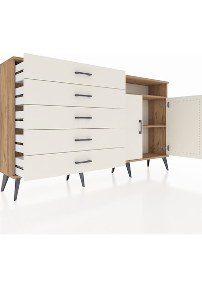 Arges Konsol 2 Raflı 5 Çekmeceli 2 Kapaklı 176x30x99 Çam-aytaşı Çam-aytaşı