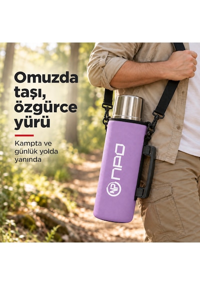 Npo Nt01 2 Katman Vakum Teknolojili 24h Sıcak 48h Soğuk 72h Buzlu Koruma Çelik Termos Lila Kılıflı