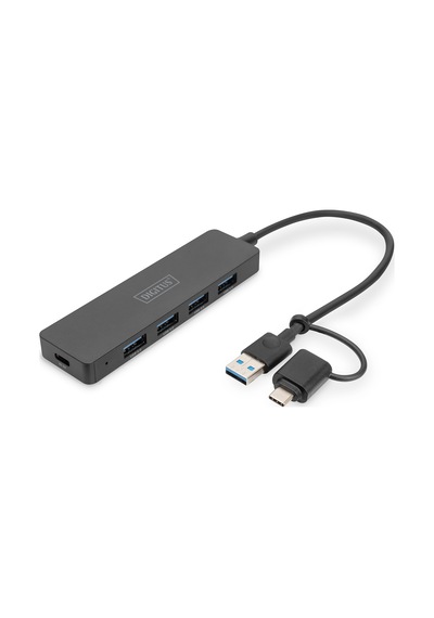 Usb 3.0 Hub 4-port, Slimline With Usb-c Adapter, 5gbps, 0,2m Cable