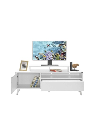 Adoremobilya Retro Wide Kapaklı Çekmeceli Tv Sehpası - Diamond Beyaz