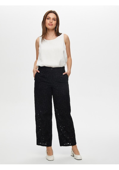 Faik Sönmez Wide Leg Fit Brode Nakış Detaylı Pantolon S25pnt039 Us25pnt03910 Siyah