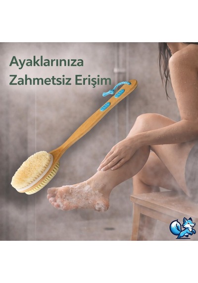 Sırt Ve Vücut Temizleme Fırçası - 2 Taraflı Sert & Yumuşak Lifli, Bambu Uzun Saplı 43cm , Ölü Deri Ve Gözenek Temizleyici, Pürüzsüz Ve Canlı Cilt İçin İdeal