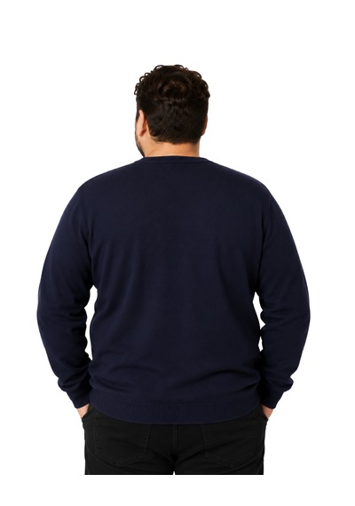 Battalmoda Erkek Büyük Beden Lacivert Bisiklet Yaka Pamuklu Kazak 3xl-4xl-5xl-6xl