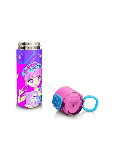 Coral High Kids Mor Pembe Mavi K-popdesenli Pipetli Ve Direkt İçim Çelik Termos 500 Ml 31831 Mor - Lila