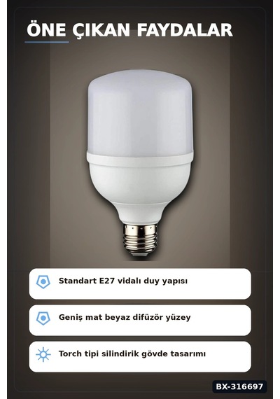 Led Torch Ampul 20w 3200k Gün Işığı E27 Duy 1980 Lümen Ev Ofis Aydınlatması 1 Adet Bx-316697