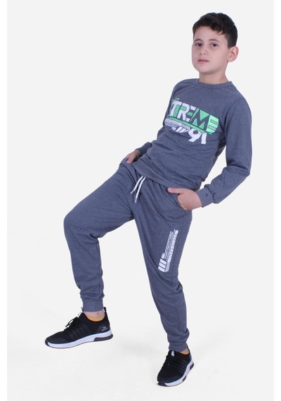 Fyk Kids Yuvarlak Yaka Baskılı Erkek Çocuk Eşofman Takımı Füme
