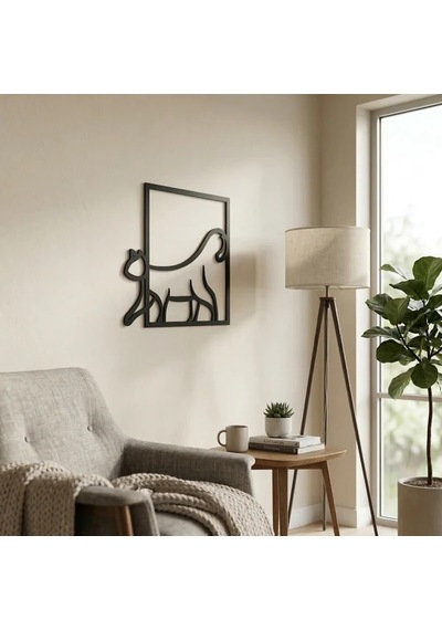 Modern Kedi Duvar Tablosu Mdf Lazer Kesim Minimal Kedi Figürlü Duvar Süsü Şık Dekor