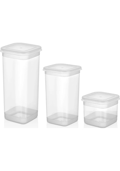 Kapris 3'lü Erzak Kabı Saklama Kabı Beyaz 1700 ML + 1100 ML + 500 ML Beyaz