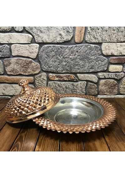 Piramit İşlemeli Bakır Pilavlık 35 Cm Bakır