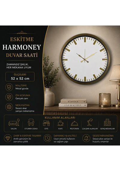 Eskitme Harmoney 52 X 52 Cm Duvar Saati