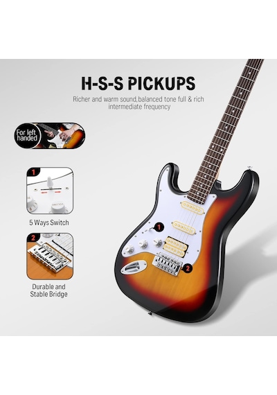 Donner Dst-100sl Solak Elektro Gitar Seti Sunburst