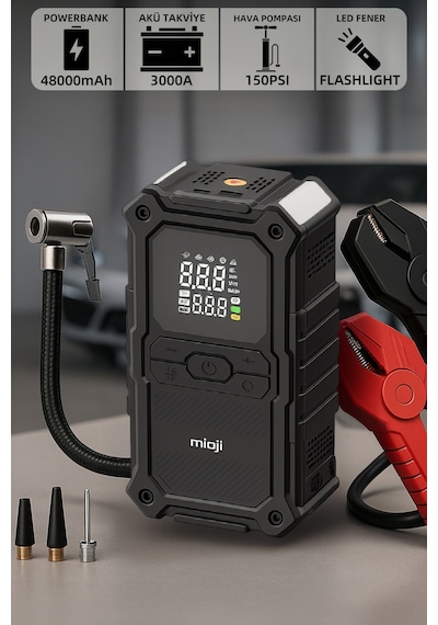 Mioji D8H Premium 4in1 48000mah 3000a Akü Takviye + Hava Pompası + Led Fener + Powerbank