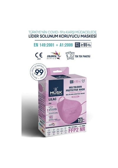 Musk Ffp2 Maske Lila Renk 10 Adet