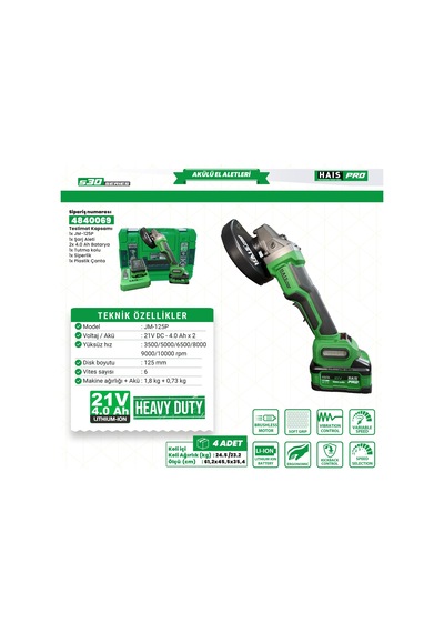 Haispro Akülü Avuç Taşlama Makinesi 2x4 Ah Çift Akü S30 Rb-125p