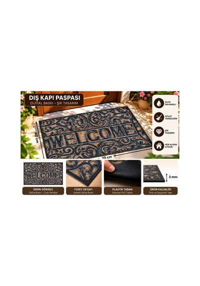 Dekoratif Dış Kapı Paspası Dijital Baskılı, Kaymaz Pvc Plastik Tabanlı, Şık Desenli Kapı Önü Paspası 40x70 Cm Kahverengi7 - 937312887 Kahverengi7 Dekoratif Dış Kapı Paspası Dijital Baskılı, Kaymaz Pvc Plastik Tabanlı, Şık Desenli Kapı Önü Paspası 40x70 Cm Kahverengi7 - 937312887 Kahverengi7